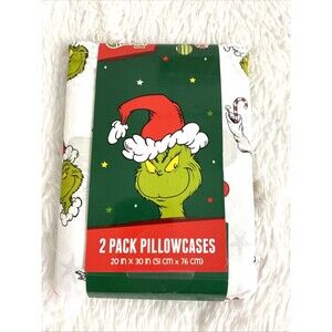 The Grinch Pillowcases 2 Pack Cotton 20x30 How The Grinch Stole Christmas White